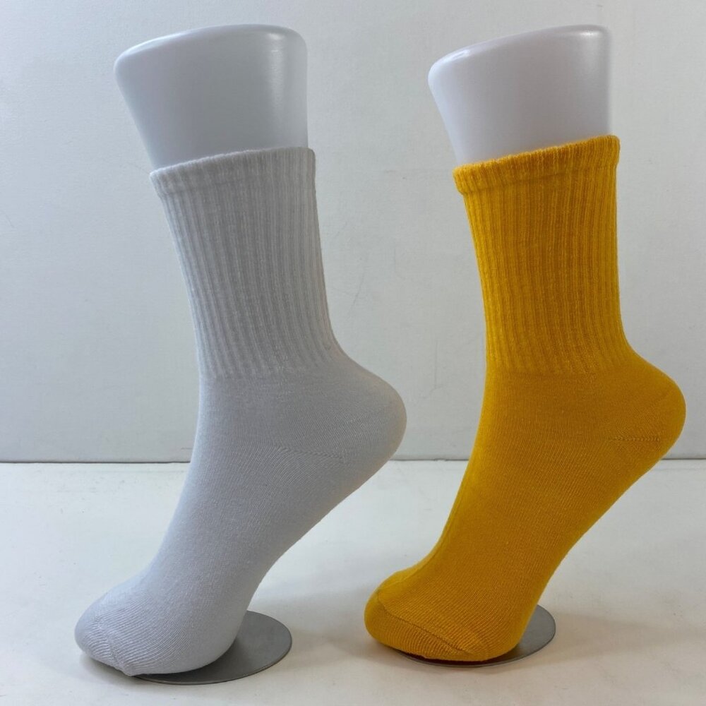 Womens Crew Socks Set 2 Solid White Orange